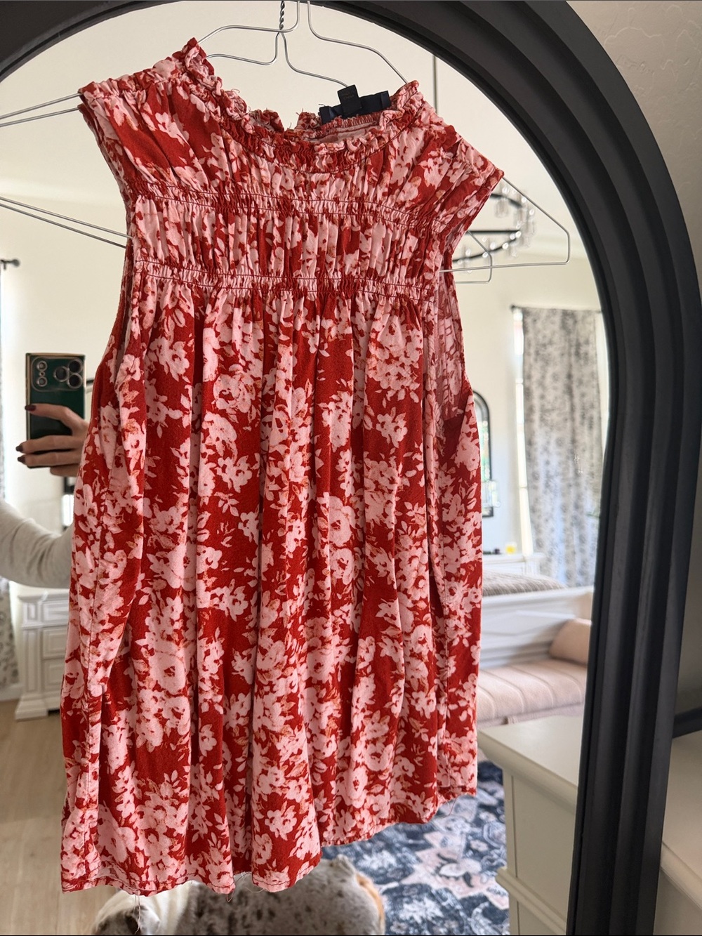 Rachel Zoe Red and Pink Floral Smocked Neck Camisole